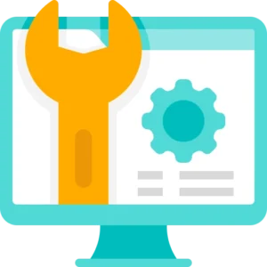 Website maintenance illustration showing a computer, smartphone, and settings gear.